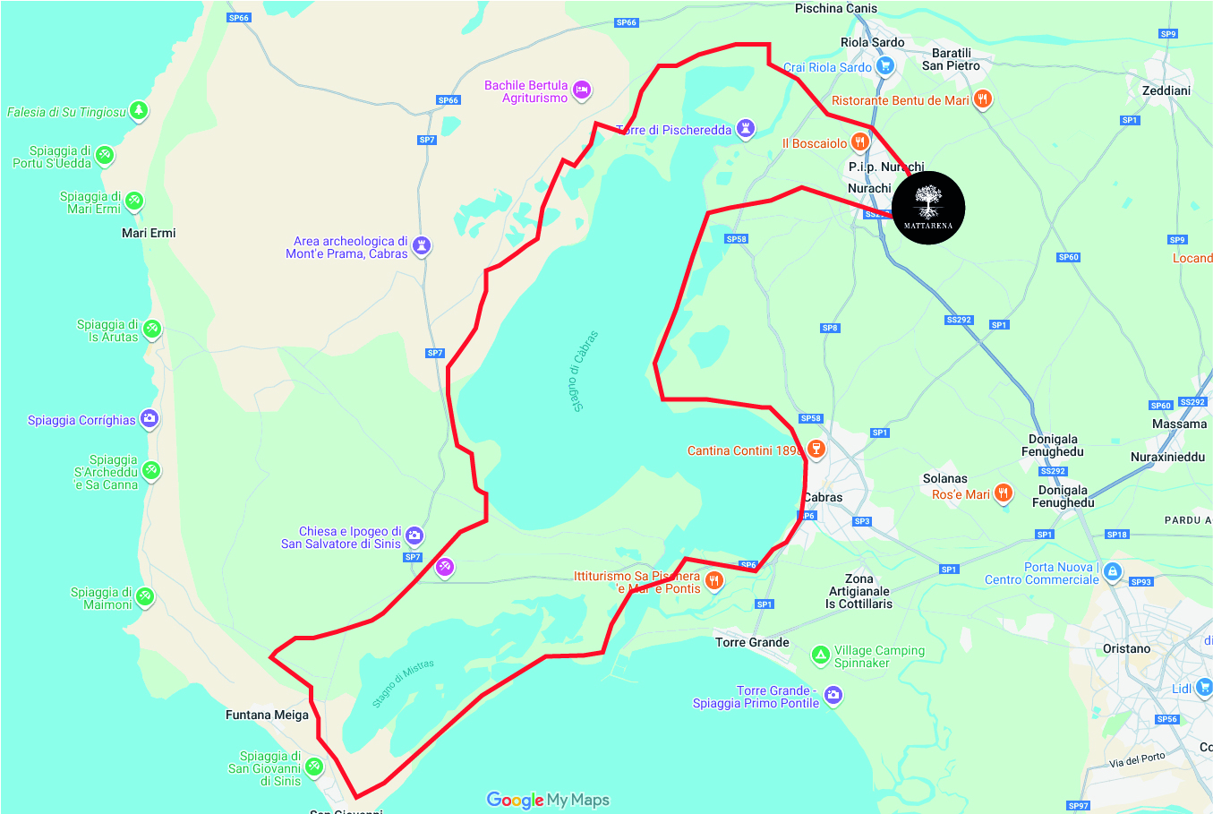 Mappa del percorso MTB – Stagno di Cabras
